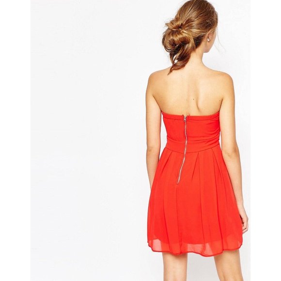 TFNC London ASOS Little Red Dress Sleeveless Pleated Skirt Chifon Women's Size S - Picture 2 of 16